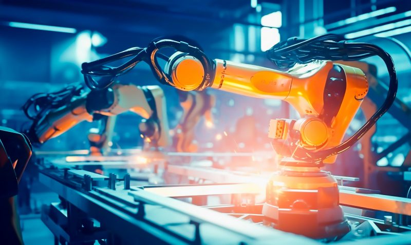 Arm robot working with Screen monitor control industrial machine Arm robot working with Screen monitor control industrial machine robot arm line, smart modern factory automation using advanced machines, industrial 4. 0 manufacturing process, Generative AI